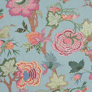 Thibaut Fabric Indienne Jacobean Raspberry and Teal F936415