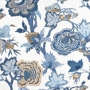 Thibaut Fabric Indienne Jacobean Blue and White F936418