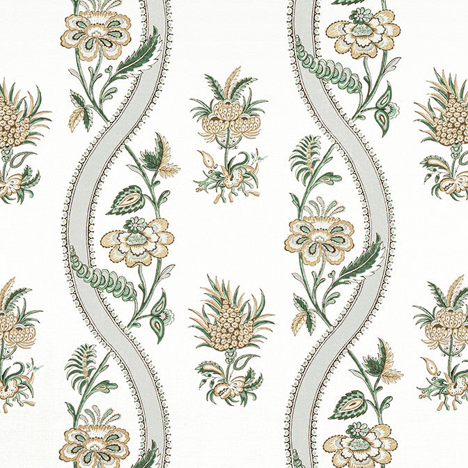 Ribbon Floral Green F936421 by Thibaut Fabric Thibaut Fabric Ribbon Floral Green F936421Fabric Indienne Fabric Book 100% Cotton UNITED STATES </p><p>Repeat: V: 24 53.5 - Fabric Carolina -