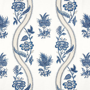Thibaut Fabric Ribbon Floral Blue and White F936423