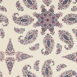 Thibaut Fabric East India Raspberry and Blue on Natural F936430