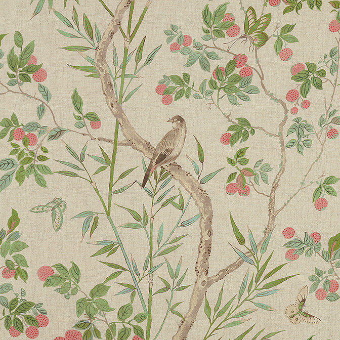 Claire Coral and Green F942009 by Thibaut Fabric Thibaut Fabric Claire Coral and Green F942009Fabric Sojourn Fabric Book 100% Linen UNITED KINGDOM </p><p>Repeat: V: 34.5 54 - Fabric Carolina -