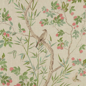 Thibaut Fabric Claire Coral and Green F942009