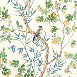 Thibaut Fabric Claire Yellow and Navy F942013