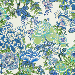 Thibaut Fabric Peony Garden Blue and Green F942021