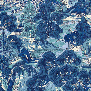 Thibaut Fabric Pagoda Trees Blues F942023