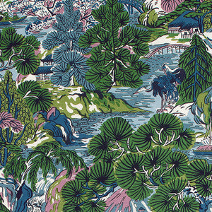 Thibaut Fabric Pagoda Trees Lavender and Blue F942024