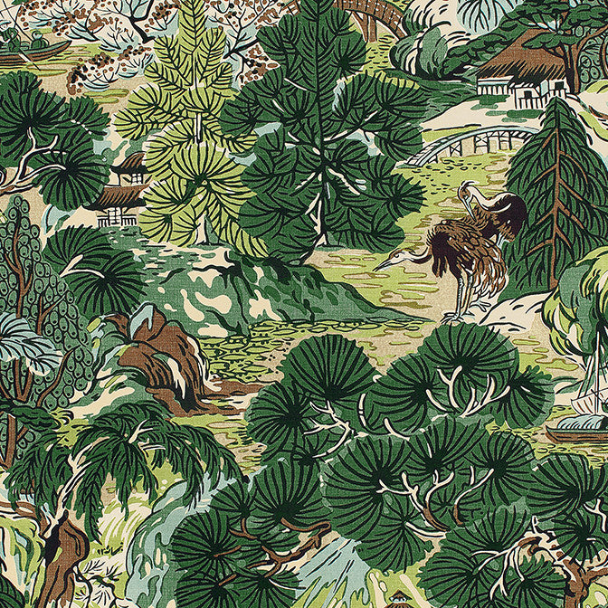 Pagoda Trees Brown and Green F942025 by Thibaut Fabric Thibaut Fabric Pagoda Trees Brown and Green F942025Fabric Sojourn Fabric Book 60% Linen, 30% Cot, 10% Nylon UNITED KINGDOM </p><p>Repeat: V: 34.5 54 - Fabric Carolina -