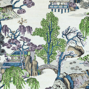 Thibaut Fabric Asian Scenic Purple and Blue F975459