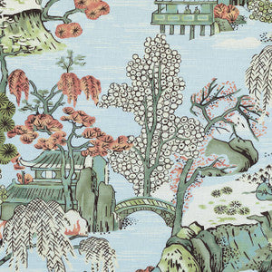 Thibaut Fabric Asian Scenic Robin's Egg F975460
