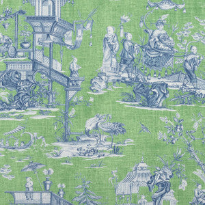 Thibaut Fabric Cheng Toile Green and Blue F975467