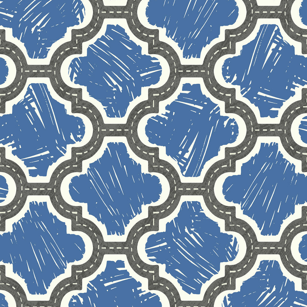 Racetrack Ogee Charcoal and Royal Blue FA40401 by Seabrook Designs Designer Wallpaper