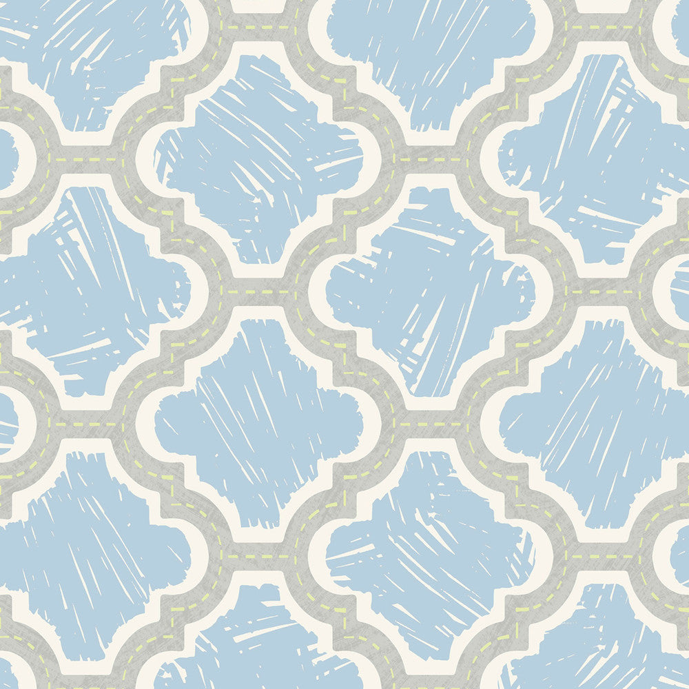 Racetrack Ogee Lime Green and Powder Blue FA40402 by Seabrook Designs Designer Wallpaper