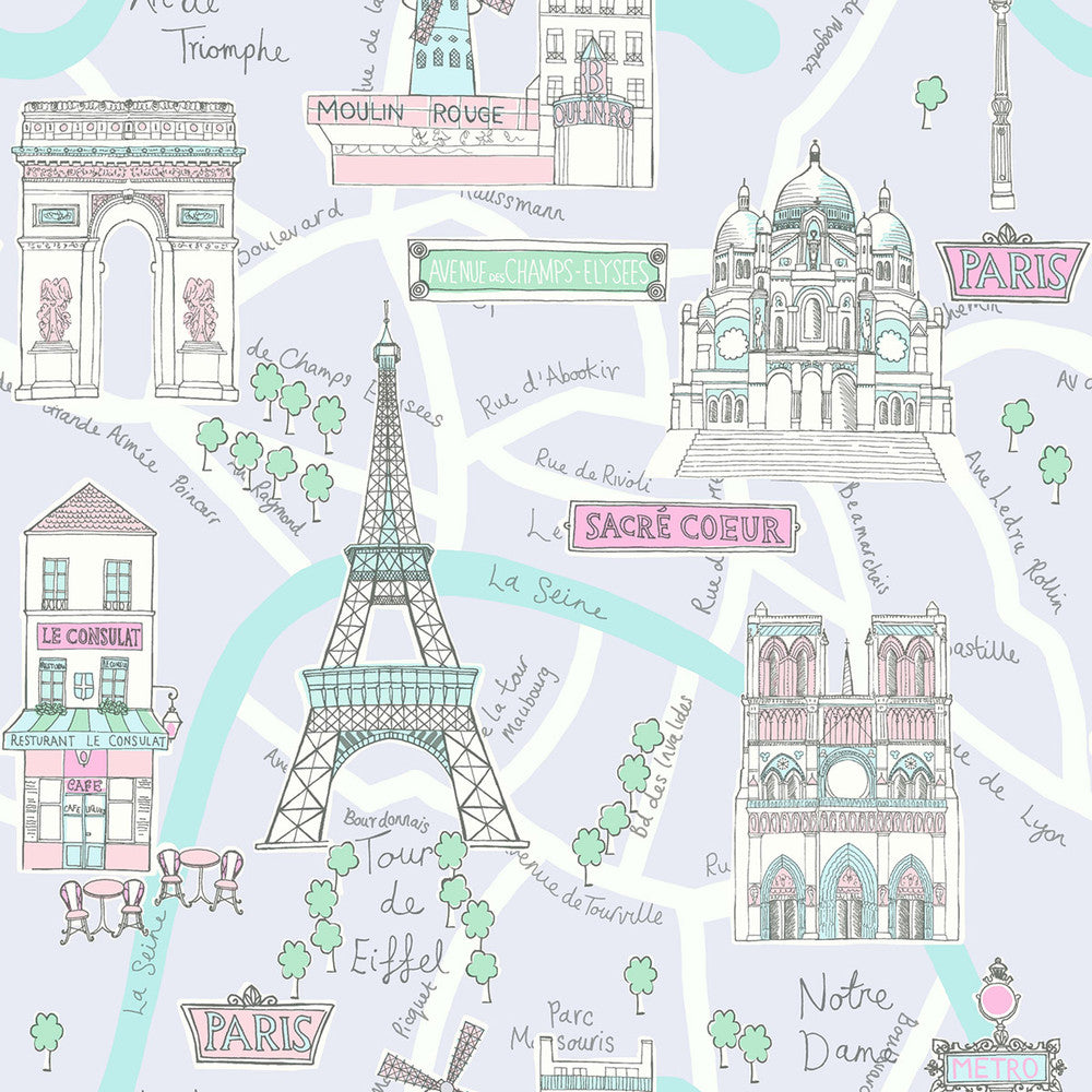 Bon Voyage Lilac and Turquoise FA40609 by Seabrook Designs Designer Wallpaper