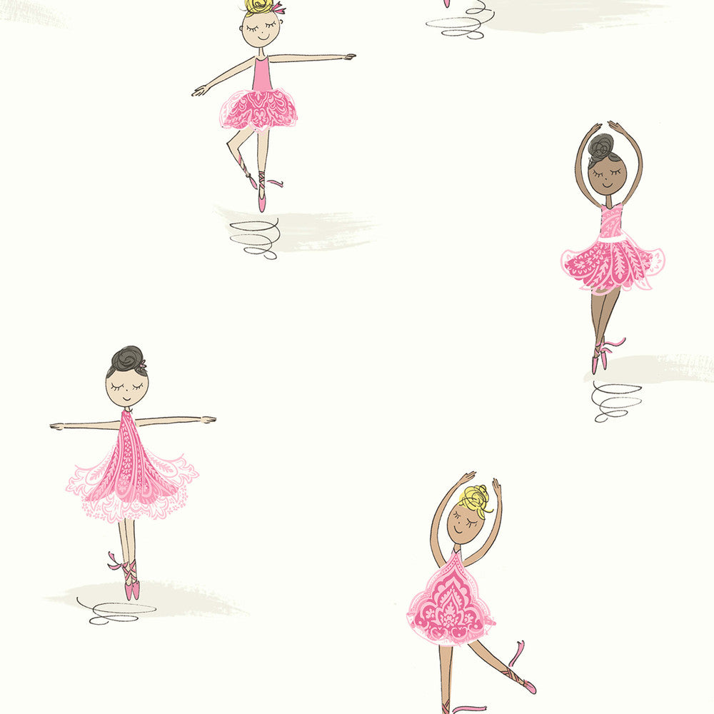 Tiny Dancers Bubblegum and White FA40801 by Seabrook Designs Designer Wallpaper