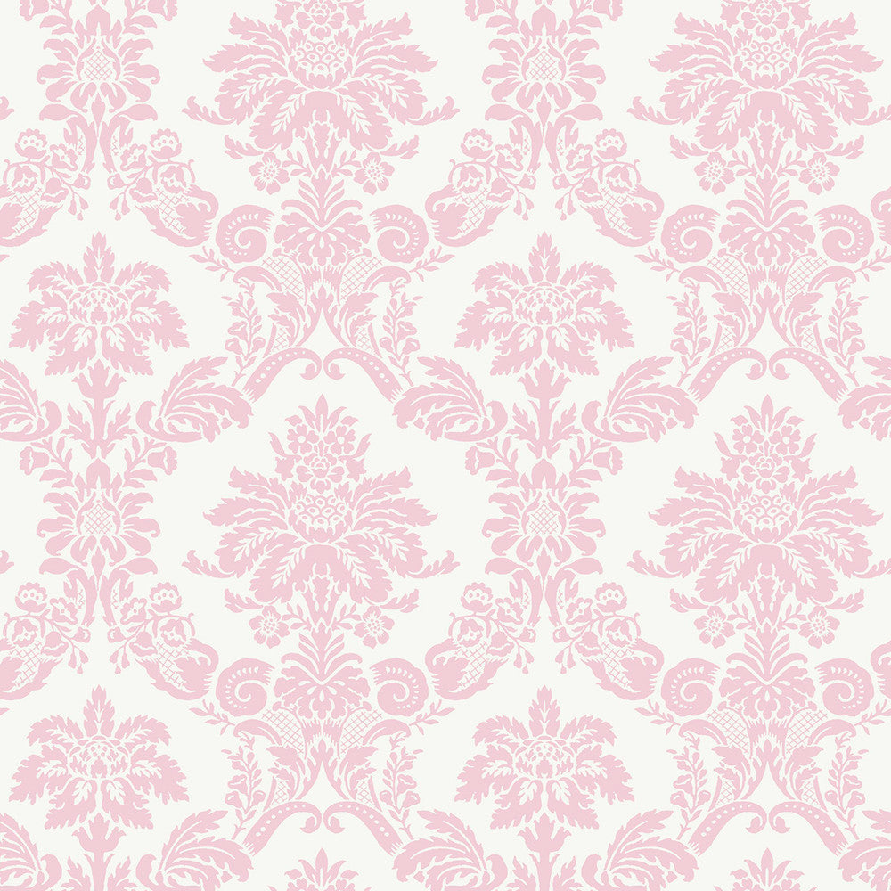 Glitter Damask Bubblegum and White FA40901 by Seabrook Designs Designer Wallpaper