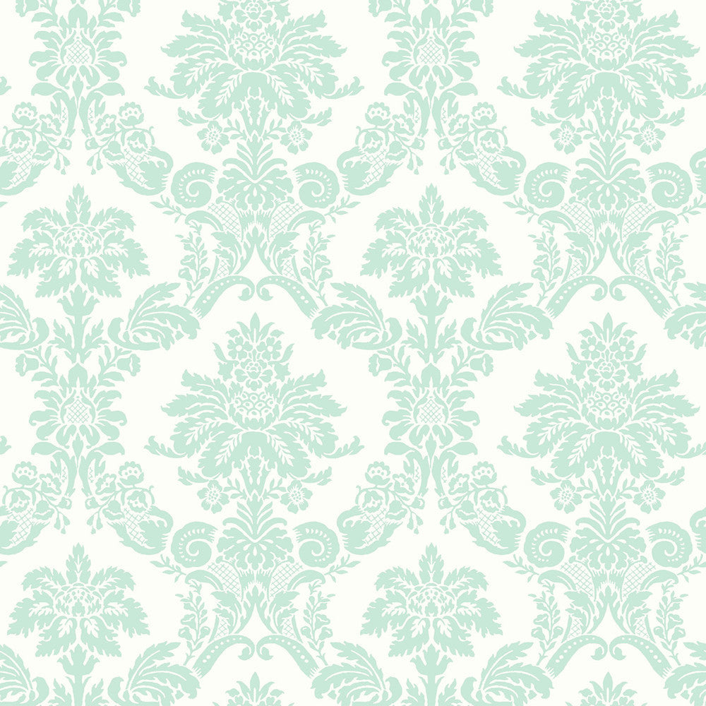Glitter Damask Teal and White FA40904 by Seabrook Designs Designer Wallpaper