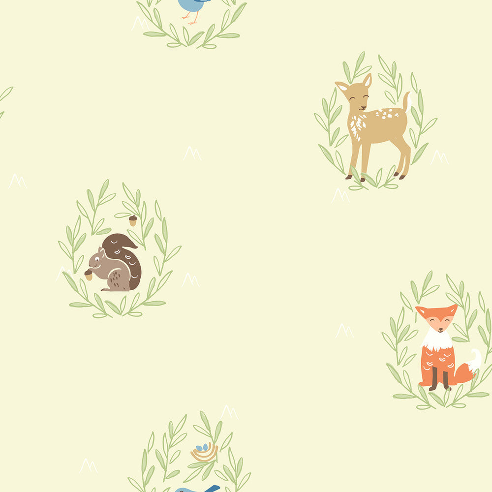 Furry Friends Light Lemon FA41107 by Seabrook Designs Designer Wallpaper