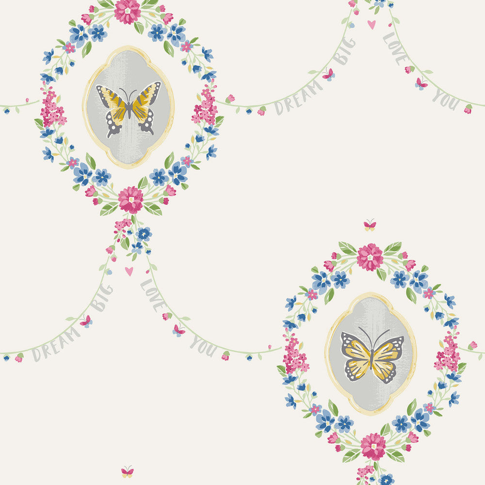 Flutter Butterfly Gold, Glitter White, and Metallic Silver FA41401 by Seabrook Designs Designer Wallpaper