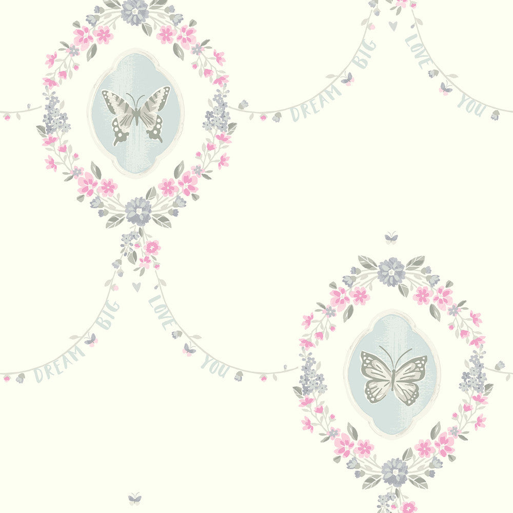 Flutter Butterfly Pink and Metallic Silver FA41408 by Seabrook Designs Designer Wallpaper