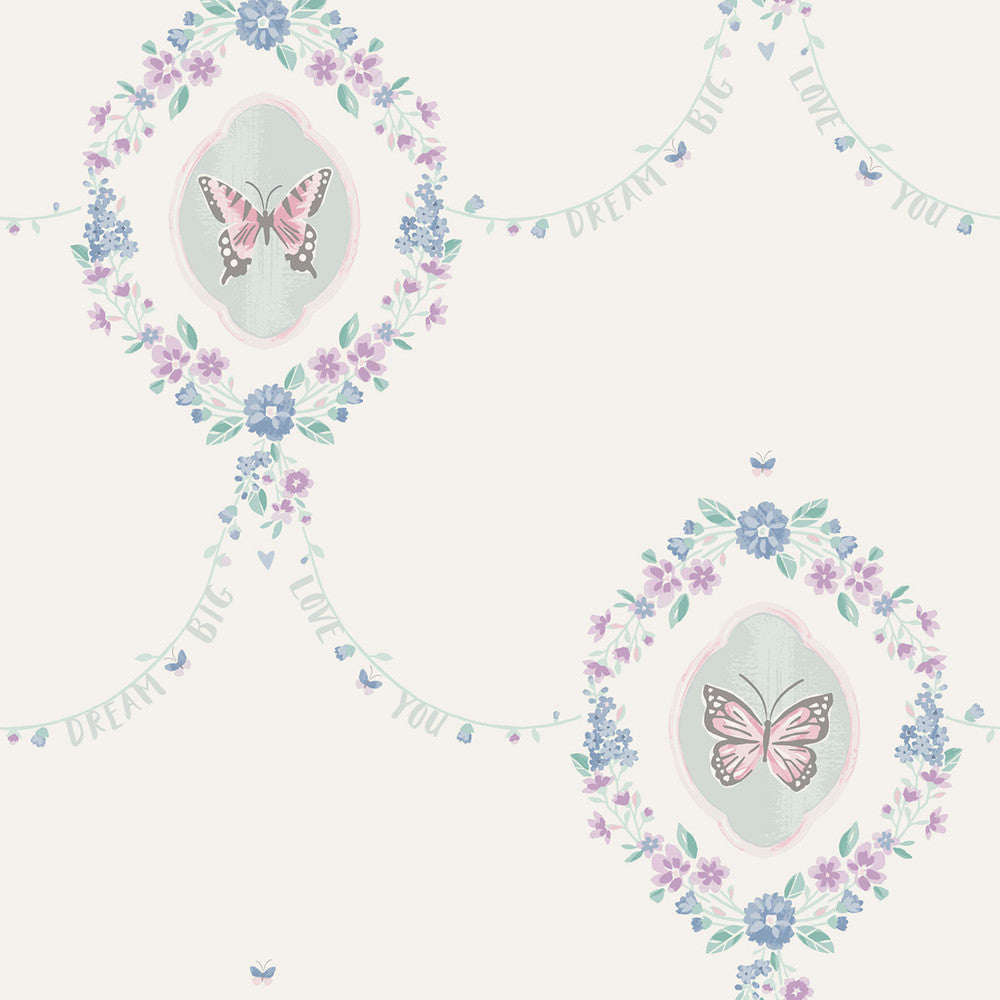 Flutter Butterfly Pink, Teal, and Metallic Silver FA41409 by Seabrook Designs Designer Wallpaper