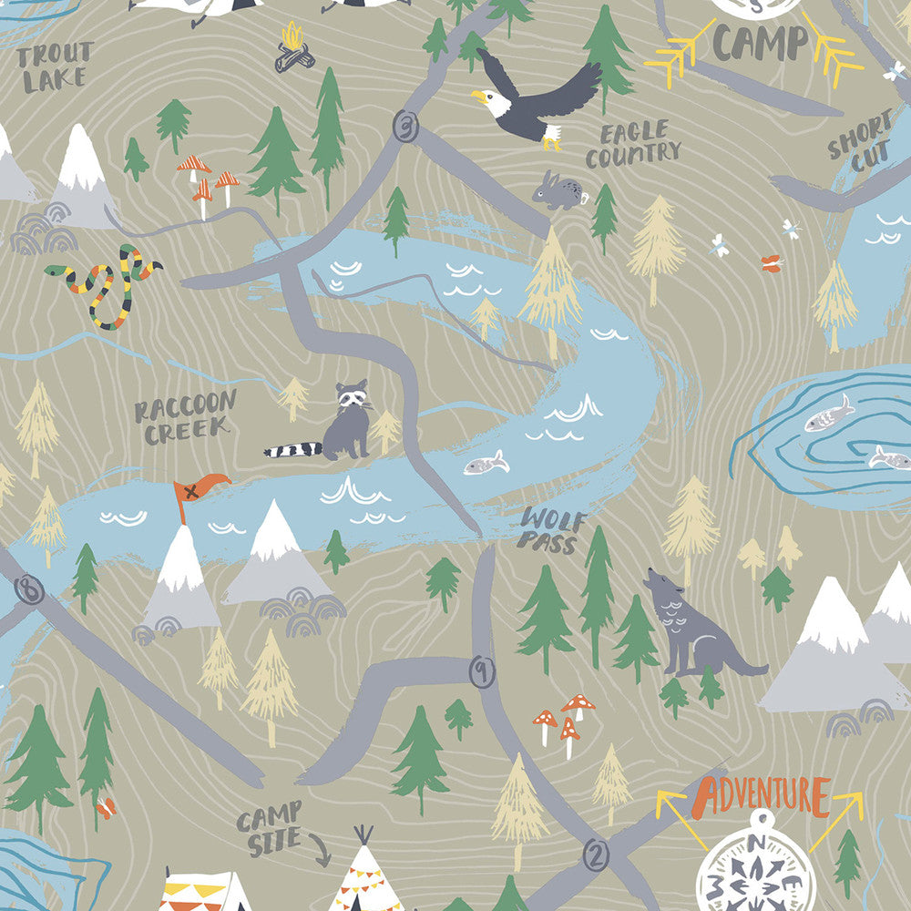 Campground Taupe FA41906 by Seabrook Designs Designer Wallpaper