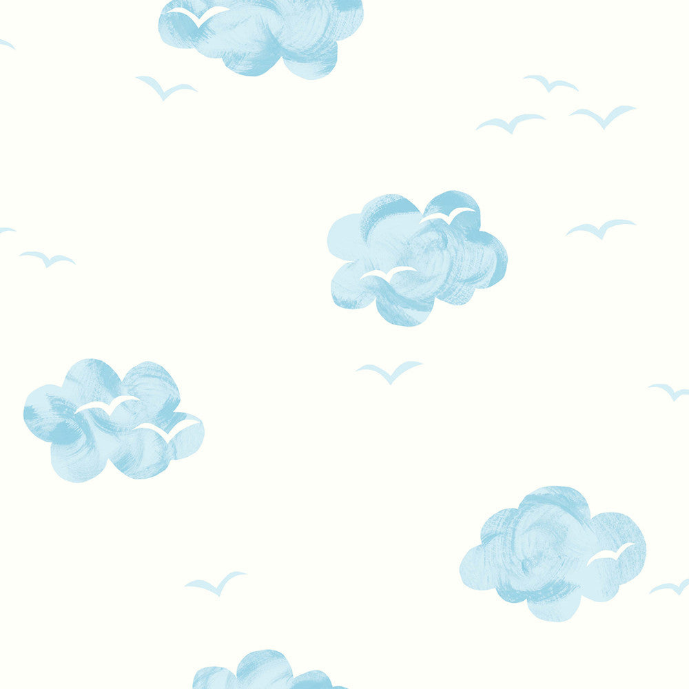 Daydream White and Sky Blue FA42006 by Seabrook Designs Designer Wallpaper