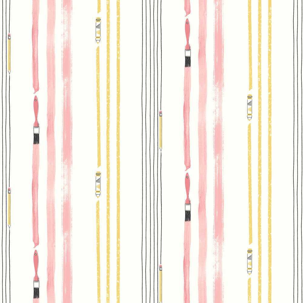 Outside the Lines Bubblegum and Gold FA42401 by Seabrook Designs Designer Wallpaper