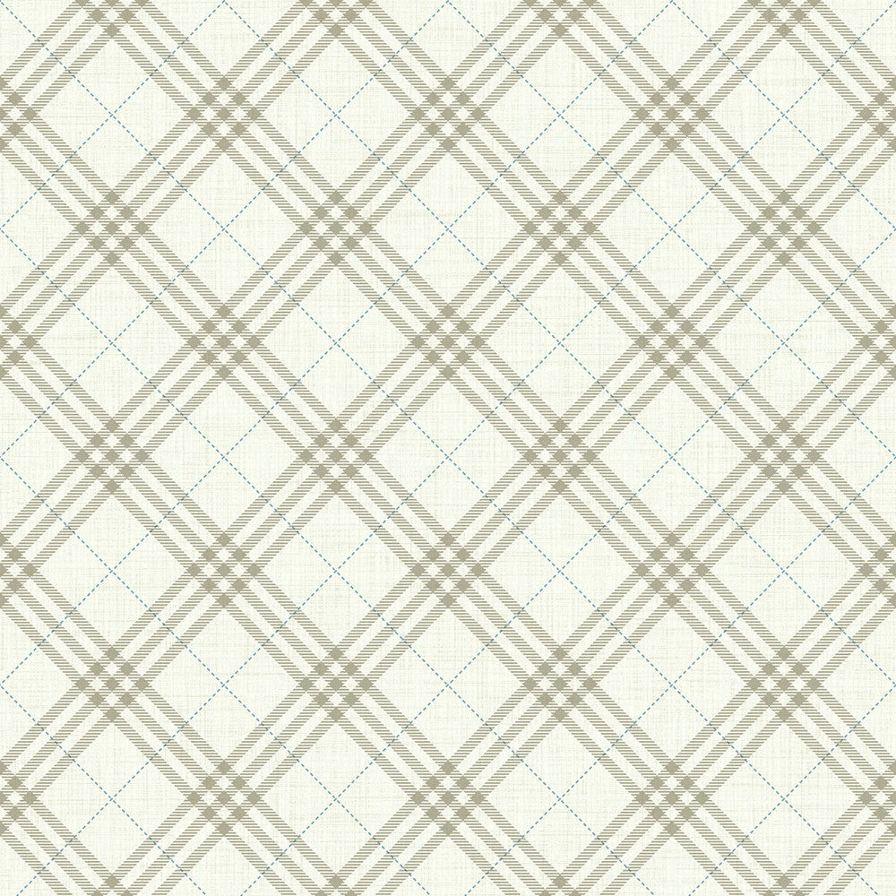 Diagonal Plaid Greige and Cerulean FA42506 by Seabrook Designs Designer Wallpaper