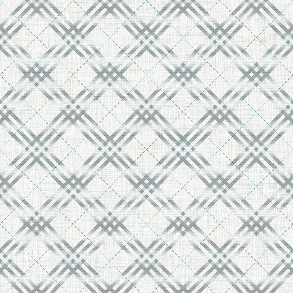 Diagonal Plaid Gray and Ocean Blue FA42508 by Seabrook Designs Designer Wallpaper