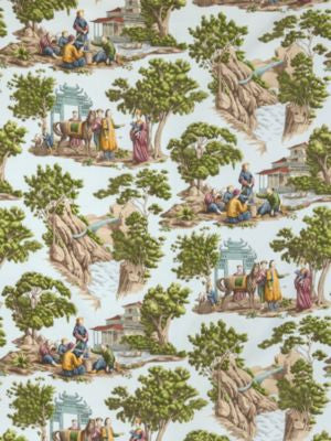 Mandarin Toile Sky FBMA290001 by Old World Weavers Designer Fabric MANOR SUITE 100% COTTON FRANCE LIGHT DUTY Horizontal: 50" and Vertical: 26.5" 53 - Swanky Fabrics -