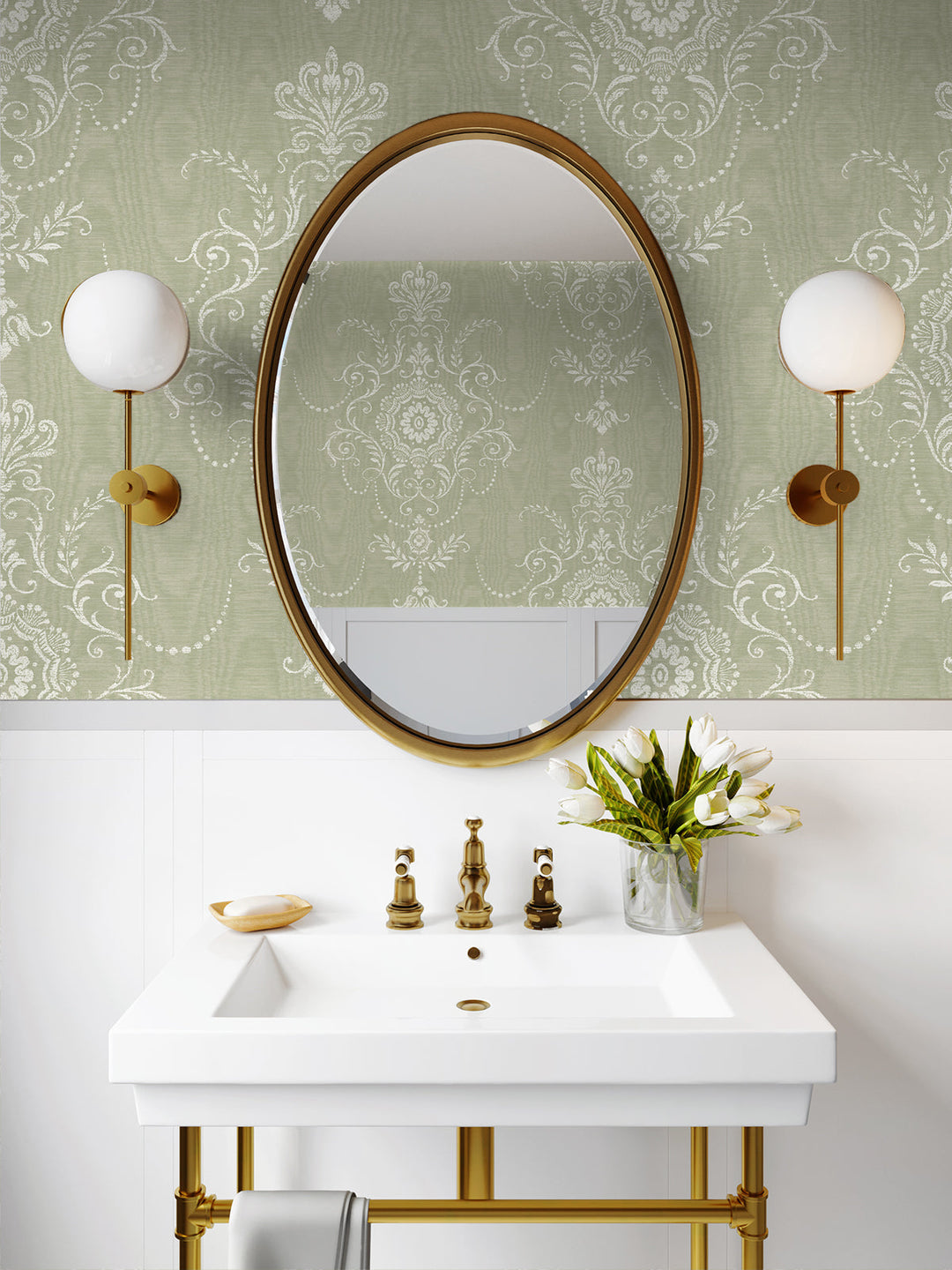 Colette Cameo Washed Green FC60304 by Seabrook Designs Designer Wallpaper