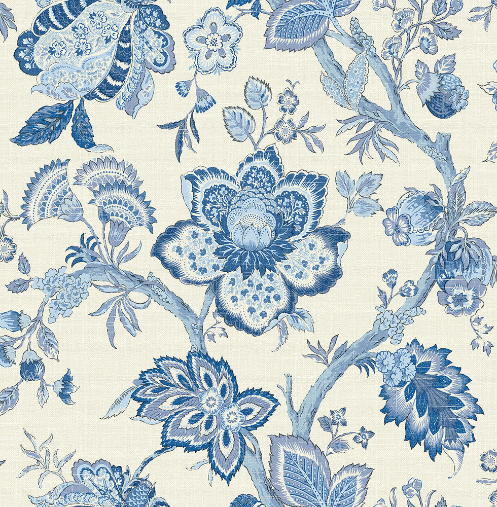 Bernadette Jacobean French Blue FC60402 by Seabrook Designs Designer Wallpaper