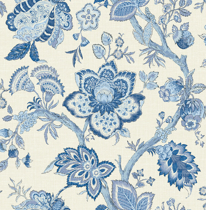 Bernadette Jacobean French Blue FC60402 by Seabrook Designs Designer Wallpaper