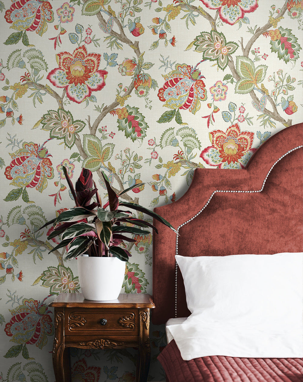 Bernadette Jacobean Pomme & Antique Ruby FC60404 by Seabrook Designs Designer Wallpaper