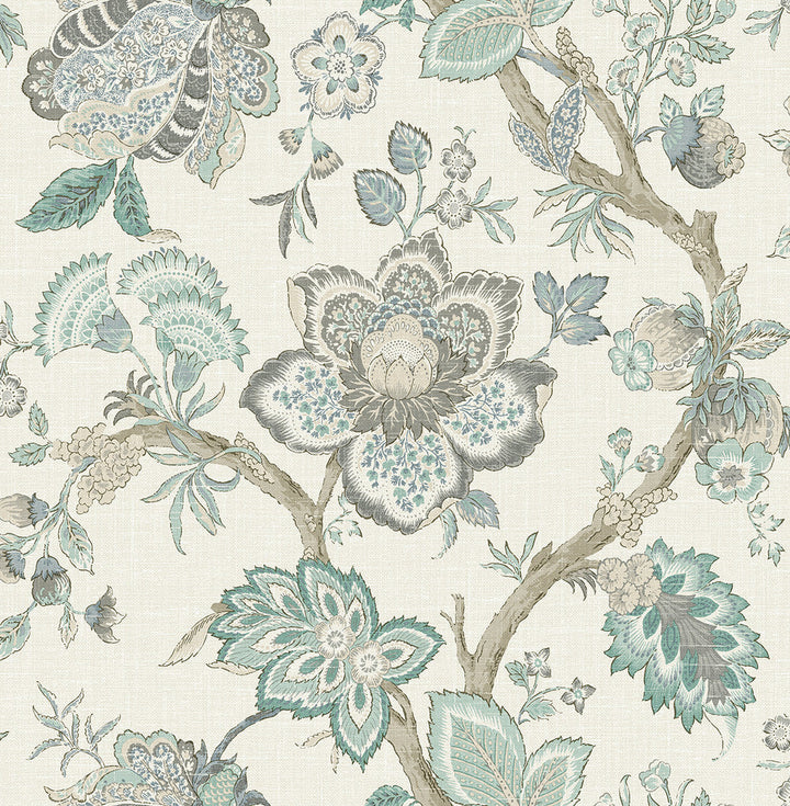 Bernadette Jacobean Summer Sky & French Blue FC60408 by Seabrook Designs Designer Wallpaper