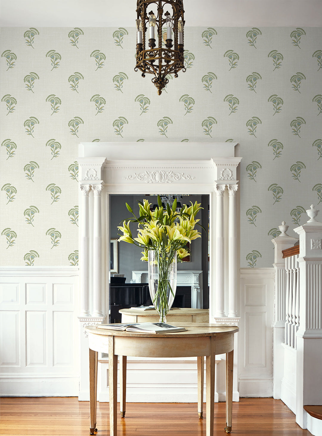 Lotus Branch Floral Washed Green & Herb FC60804 by Seabrook Designs Designer Wallpaper