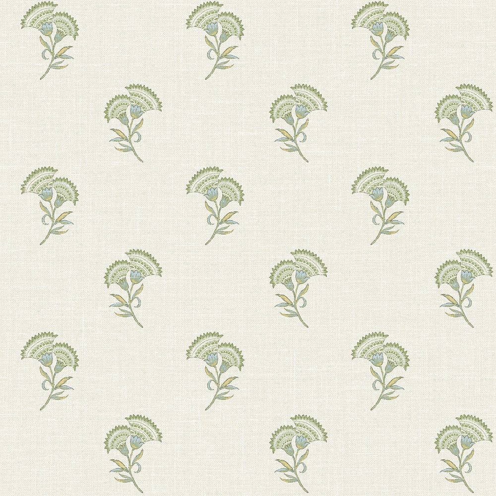 Lotus Branch Floral Washed Green & Herb FC60804 by Seabrook Designs Designer Wallpaper