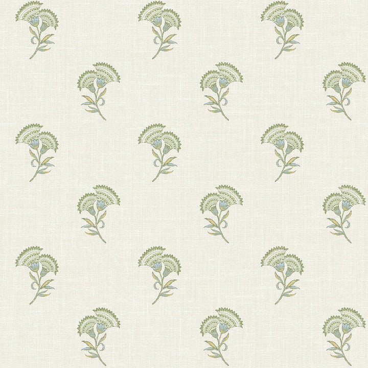 Lotus Branch Floral Washed Green & Herb FC60804 by Seabrook Designs Designer Wallpaper
