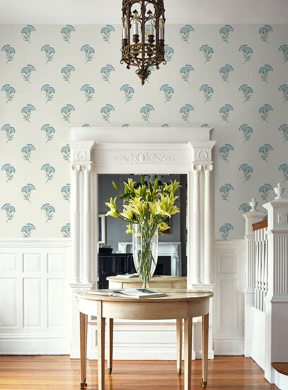 Lotus Branch Floral Blue Bell & Herb FC60812 by Seabrook Designs Designer Wallpaper