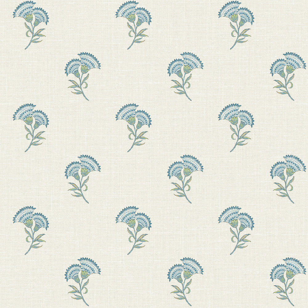 Lotus Branch Floral Blue Bell & Herb FC60812 by Seabrook Designs Designer Wallpaper