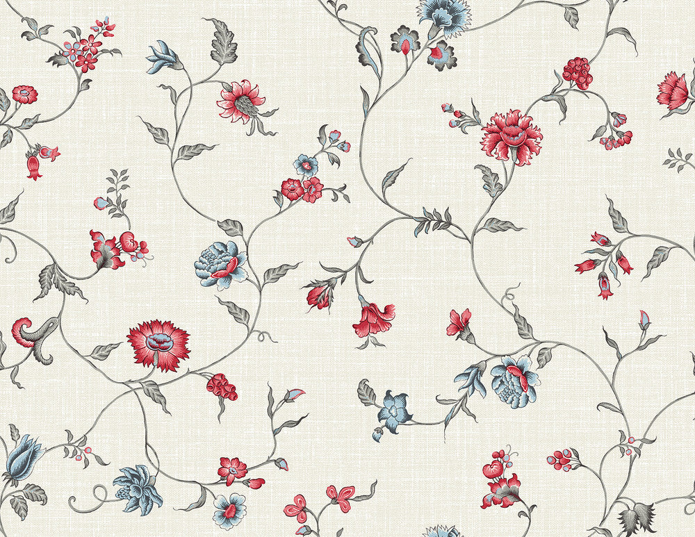Florale Trail Antique Ruby & French Blue FC61001 by Seabrook Designs Designer Wallpaper