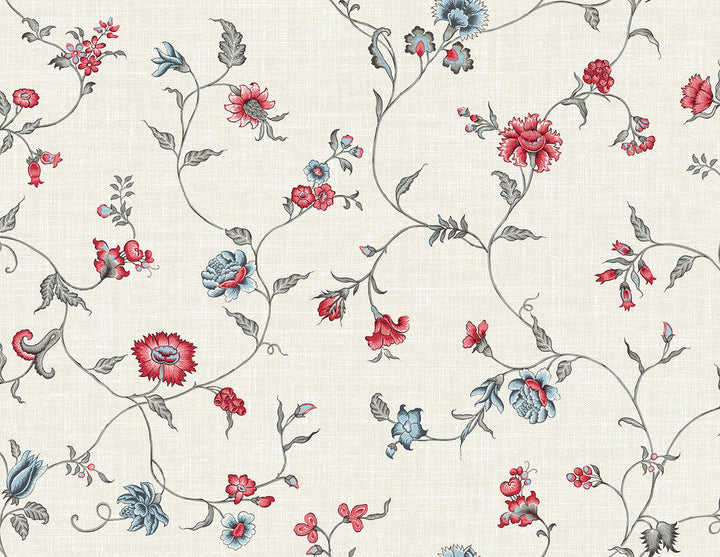 Florale Trail Antique Ruby & French Blue FC61001 by Seabrook Designs Designer Wallpaper
