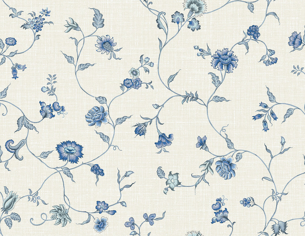 Florale Trail French Blue FC61002 by Seabrook Designs Designer Wallpaper