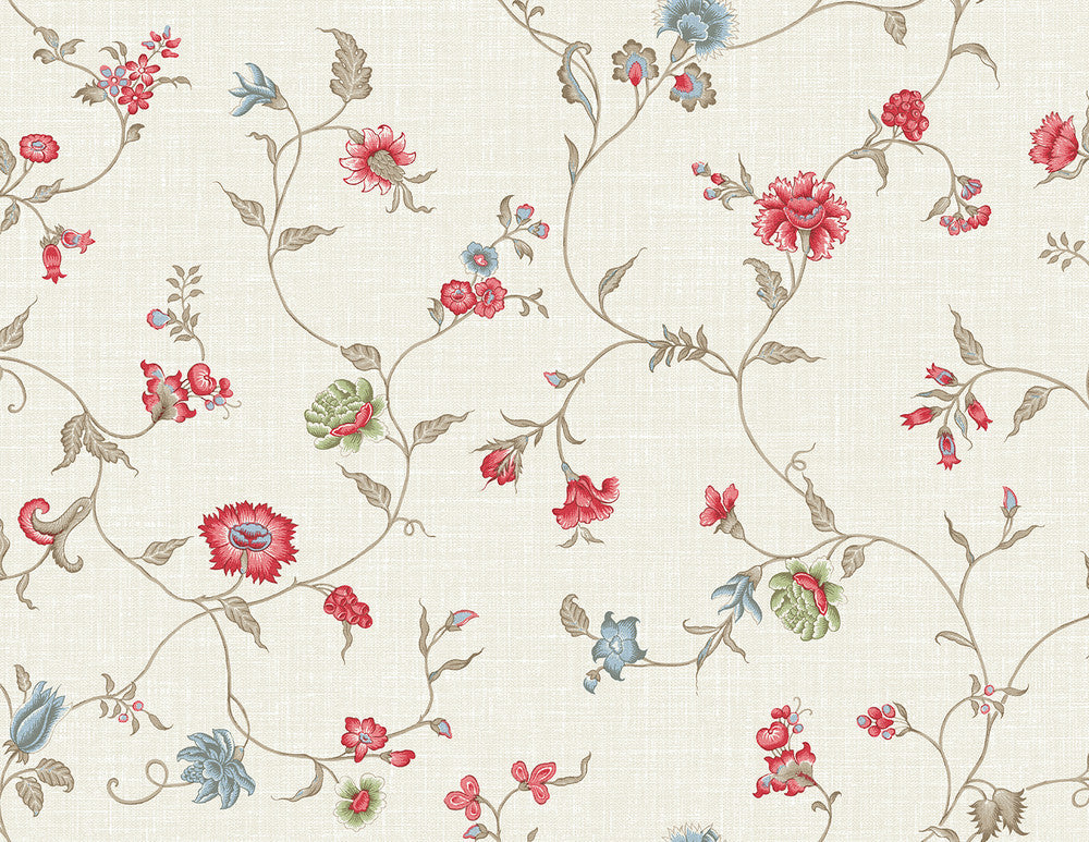 Florale Trail Cranberry & Blue Bell FC61004 by Seabrook Designs Designer Wallpaper