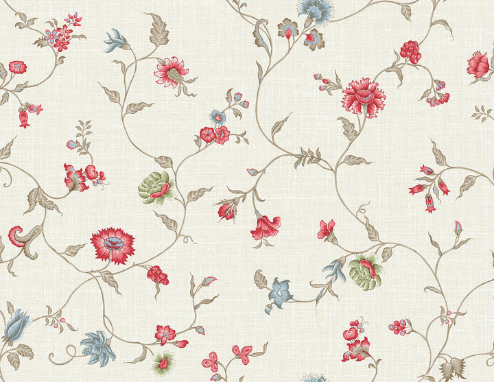 Florale Trail Cranberry & Blue Bell FC61004 by Seabrook Designs Designer Wallpaper