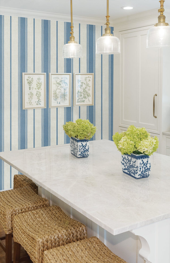 Eliott Linen Stripe Blue Bell FC61502 by Seabrook Designs Designer Wallpaper