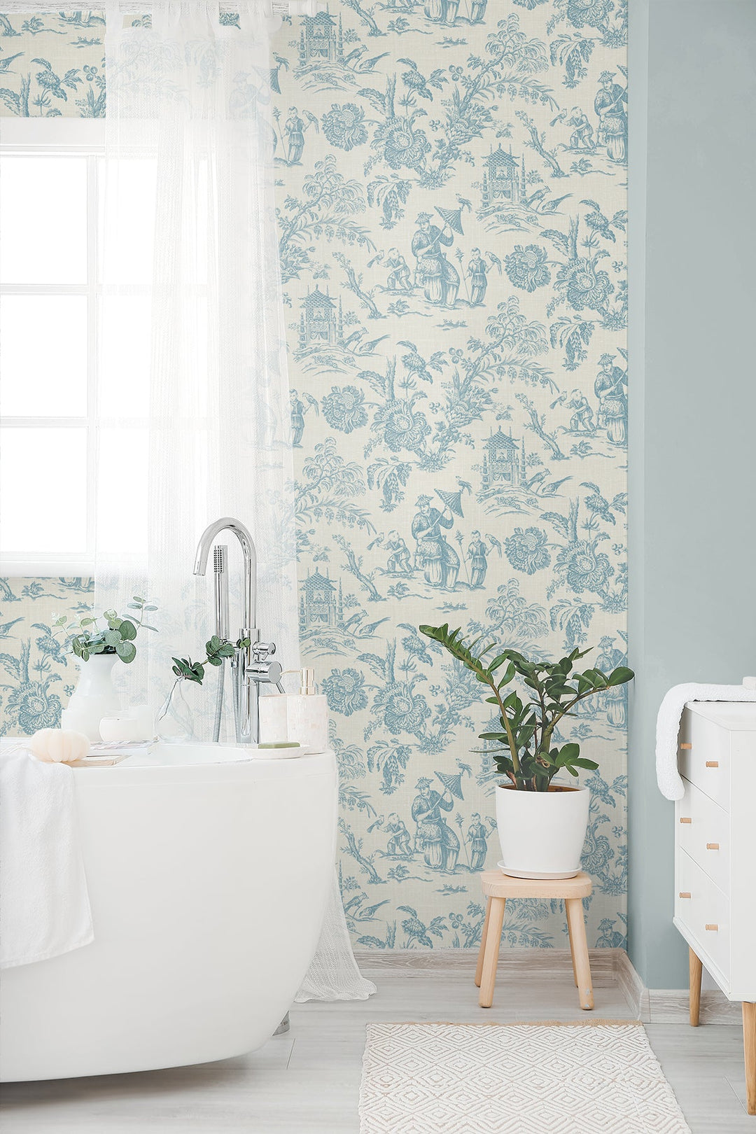 Colette Chinoiserie Bleu Bisque FC61802 by Seabrook Designs Designer Wallpaper