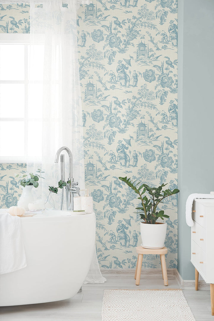 Colette Chinoiserie Bleu Bisque FC61802 by Seabrook Designs Designer Wallpaper
