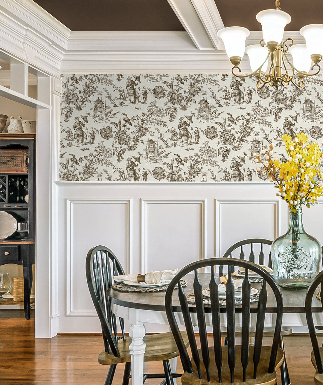 Colette Chinoiserie Hickory Smoke FC61806 by Seabrook Designs Designer Wallpaper